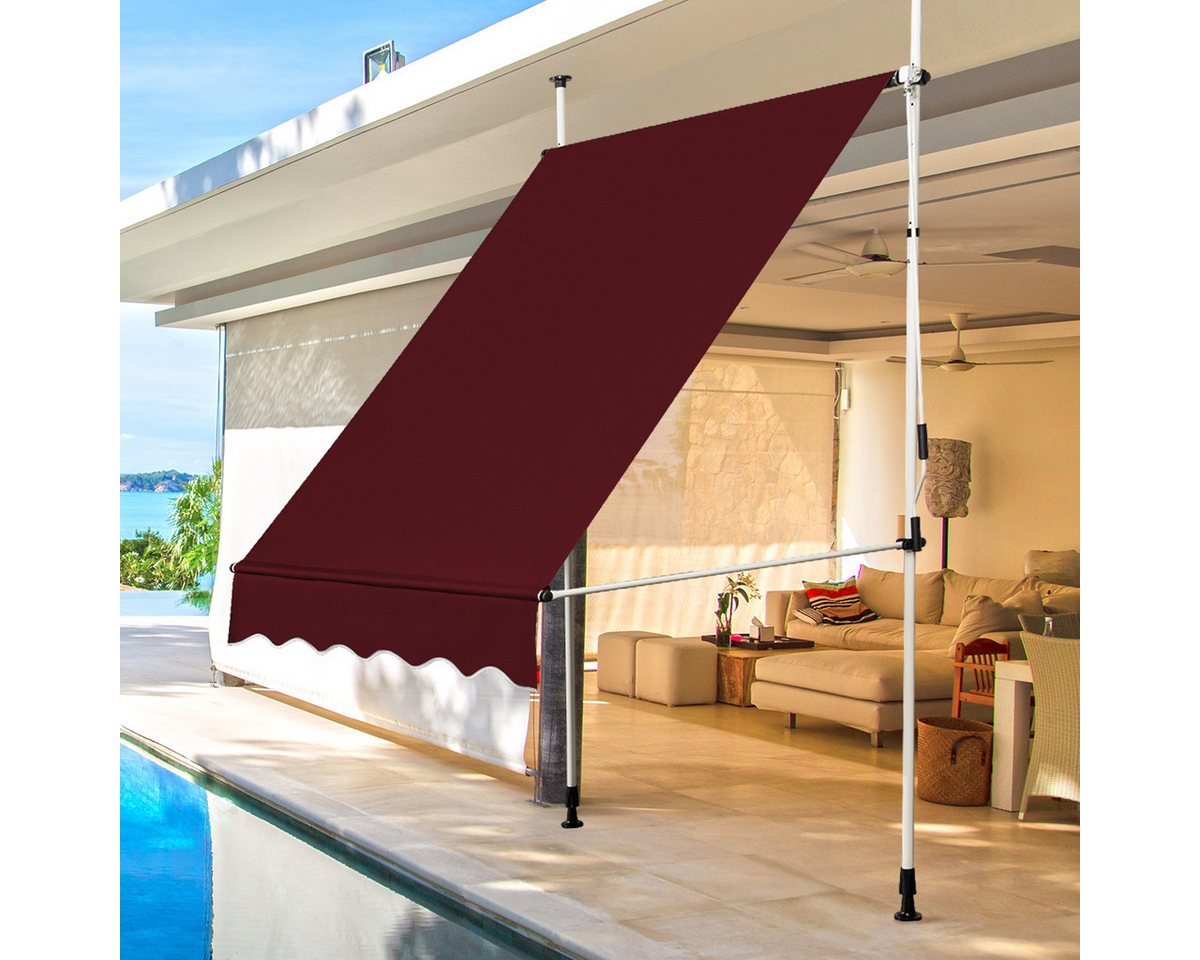 COSTWAY Klemmmarkise 150cm breit, höhenverstellbar 200-300cm, Rot – Bild 2 von 5