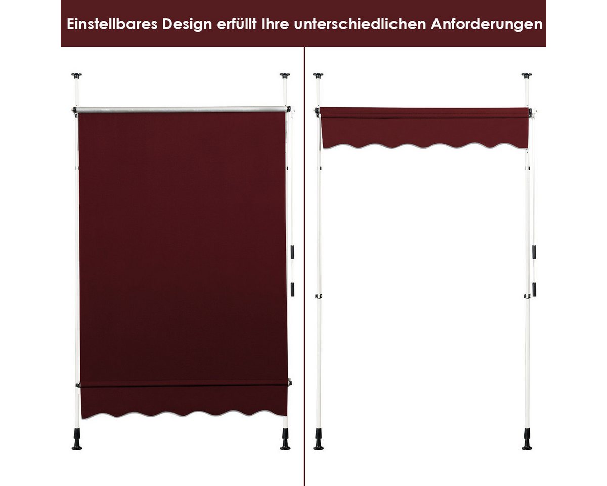 COSTWAY Klemmmarkise 150cm breit, höhenverstellbar 200-300cm, Rot – Bild 3 von 5