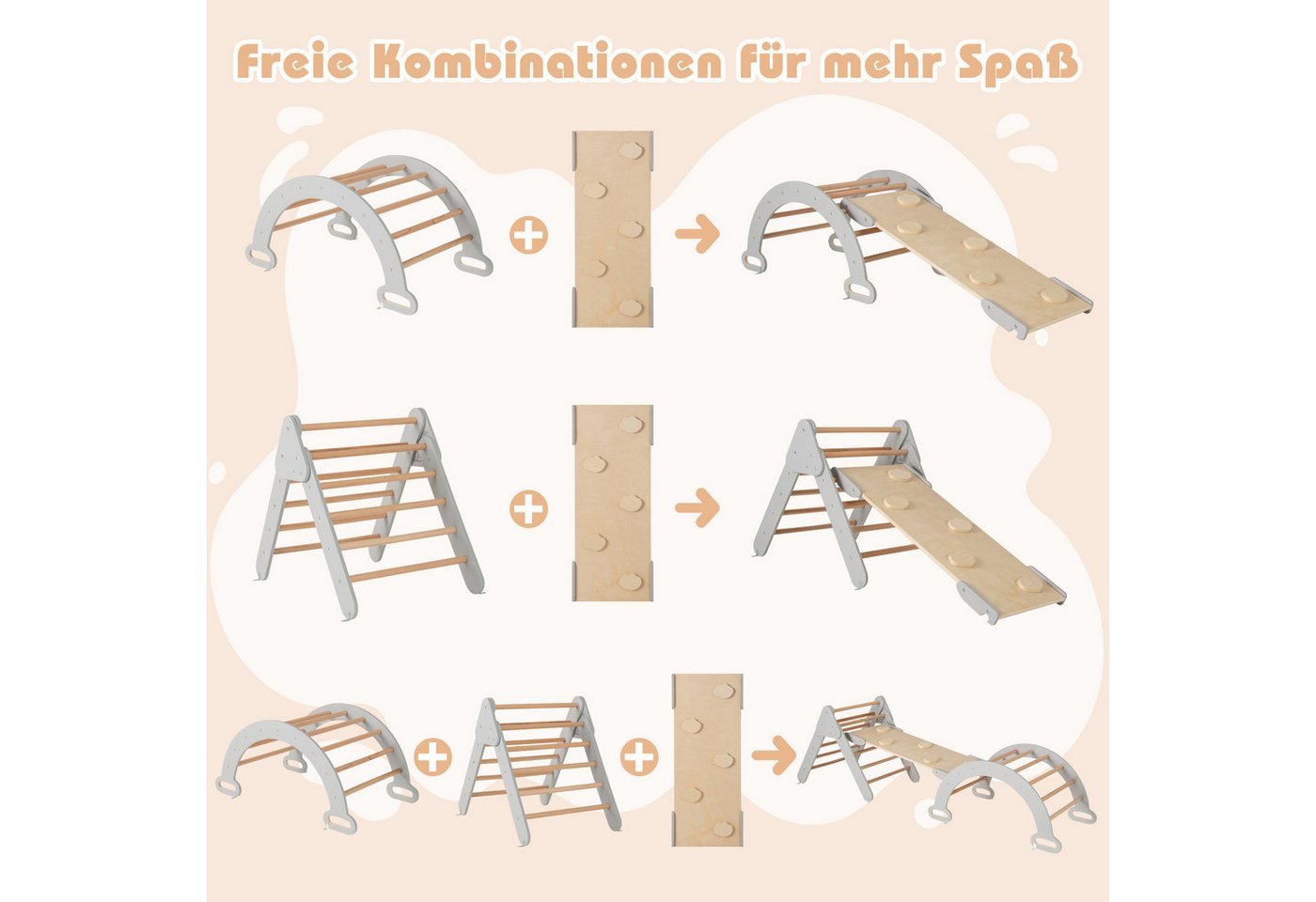 COSTWAY Klettergerüst, 4 in 1 Kletterbogen mit Rampe, Tragfähigkeit von 50kg – Bild 3 von 4