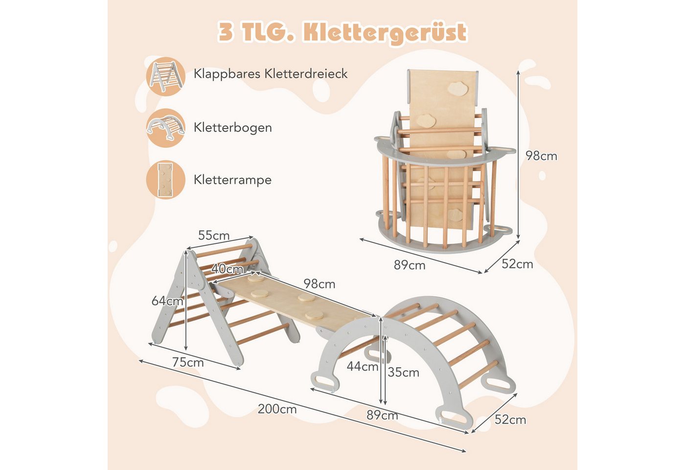 COSTWAY Klettergerüst, 4 in 1 Kletterbogen mit Rampe, Tragfähigkeit von 50kg – Bild 4 von 4