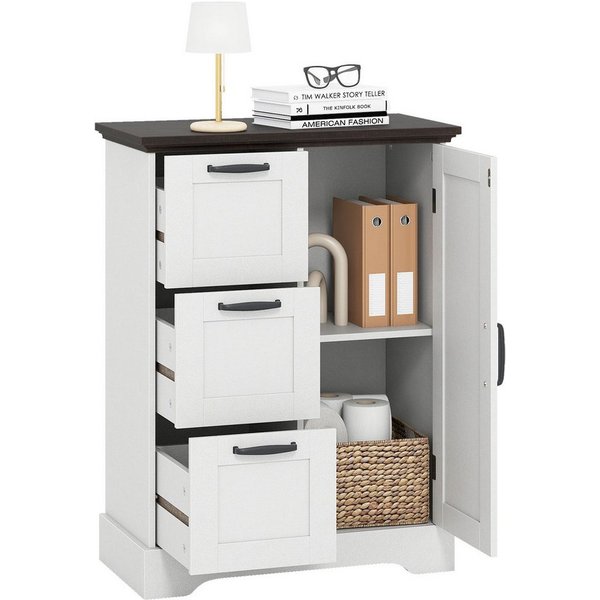 COSTWAY Kommode, Buffetschrank mit Tür & 3 Schubladen Sideboard 60x30x80cm