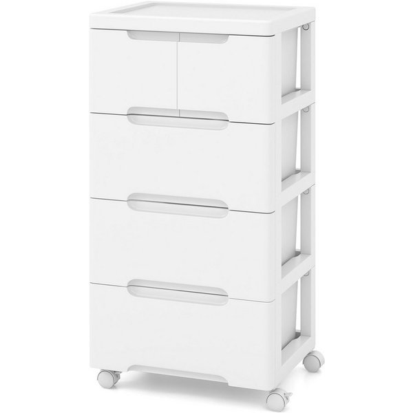 COSTWAY Kommode Nischenschrank mit Rollen weiß, 5 Schubladen 40x32x79cm