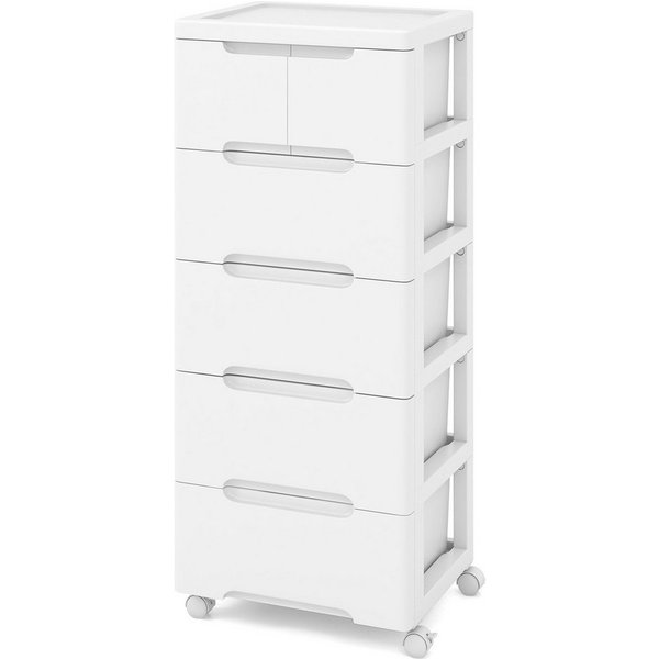 COSTWAY Kommode Nischenschrank mit Rollen weiß, 6 Schubladen 40x32x96cm