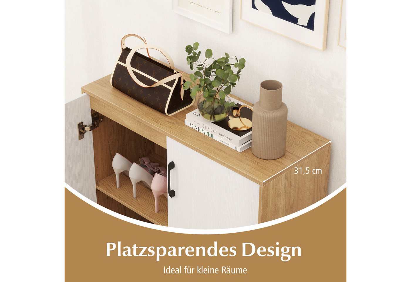 COSTWAY Kommode Sideboard Beistellschrank mit Türen, verstellbarem Regal Weiß – Bild 3 von 5