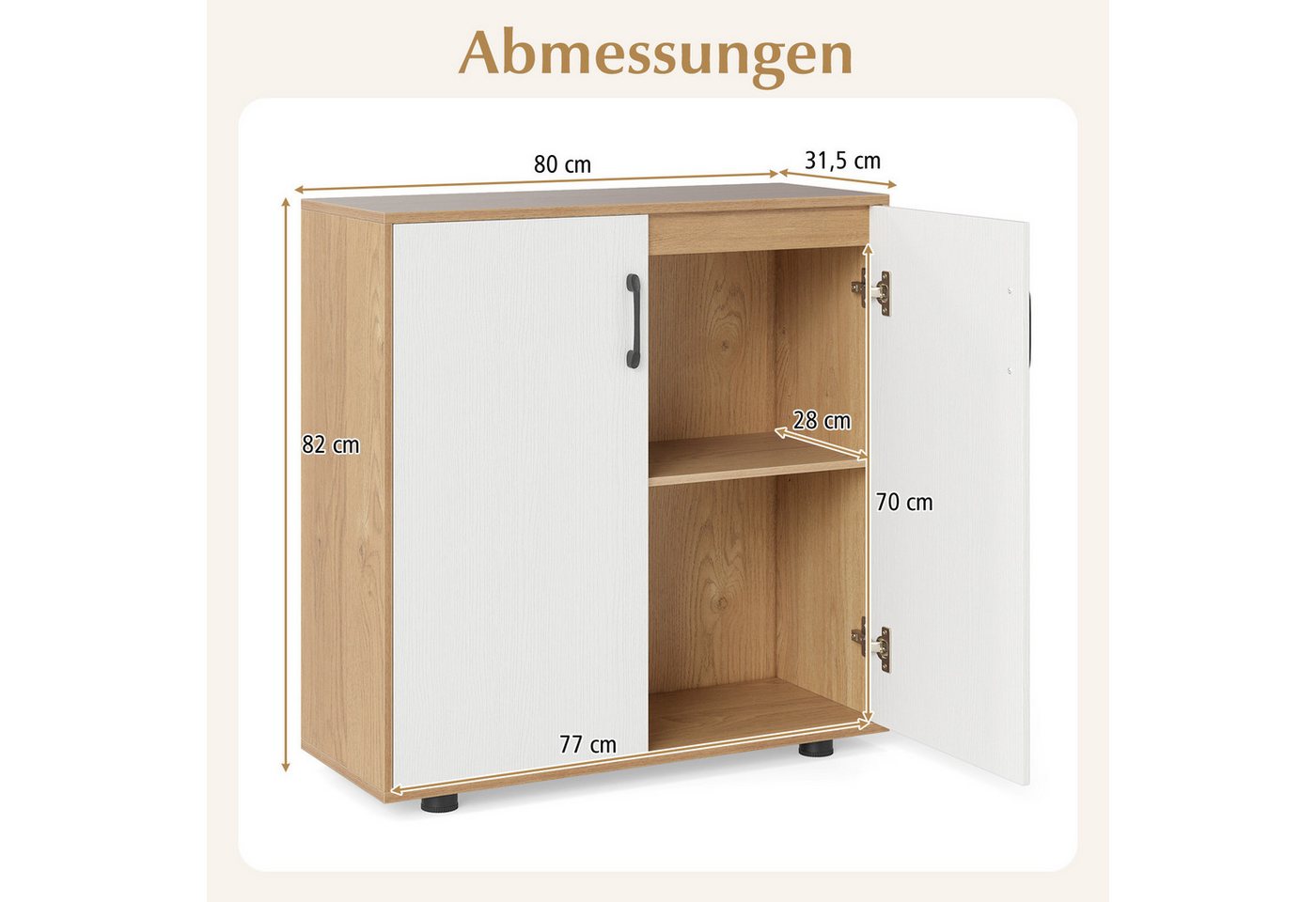 COSTWAY Kommode Sideboard Beistellschrank mit Türen, verstellbarem Regal Weiß – Bild 5 von 5