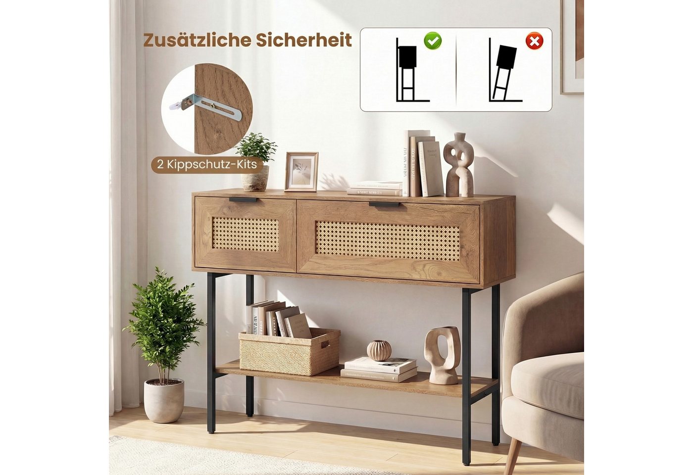 COSTWAY Konsolentisch (1-St), Flurtisch, Eingangstisch, mit 2 Fächern & offene Ablage – Bild 5 von 5