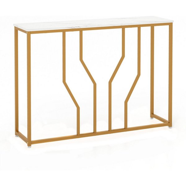 COSTWAY Konsolentisch, schmal Marmor, geometrisches Metallrahmen, 110cm, Gold