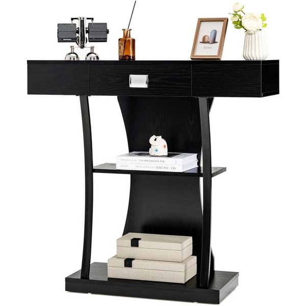 COSTWAY Konsolentisch, Schmal mit Schubladen, schwarz Flurtisch