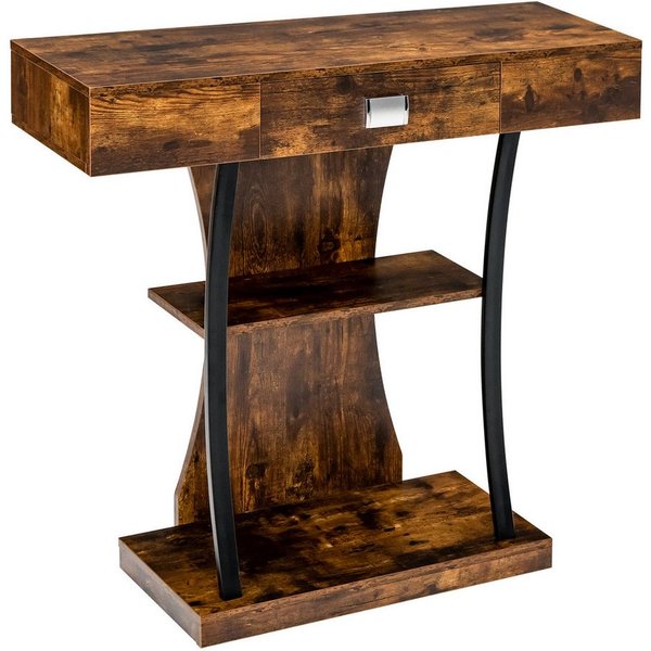 COSTWAY Konsolentisch, Schmal mit Schubladen & Ablagen, Flurtisch Holz
