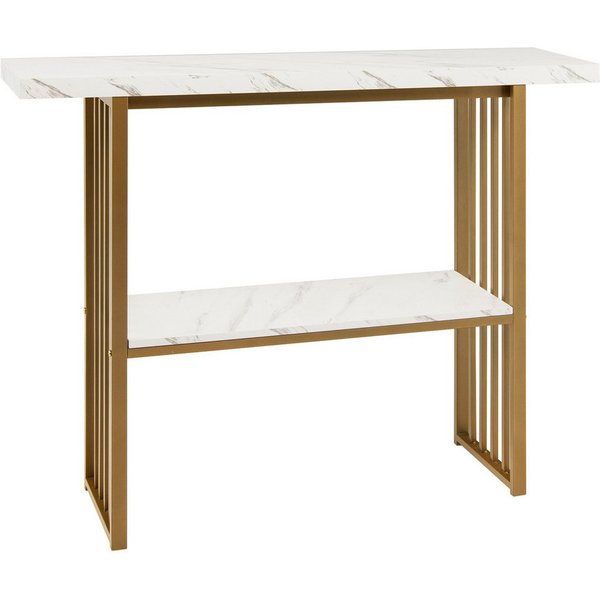 COSTWAY Konsolentisch, Marmor, schmal, mit 2 Ablagen&Metallrahmen, gold, 120cm