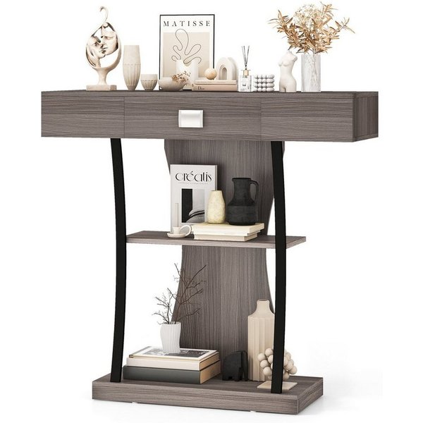 COSTWAY Konsolentisch, Schmal mit Schubladen & Ablagen, Flurtisch Holz