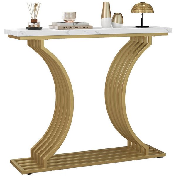 COSTWAY Konsolentisch, Gold, schmaler Flurtisch, marmor, mit Metallbeinen