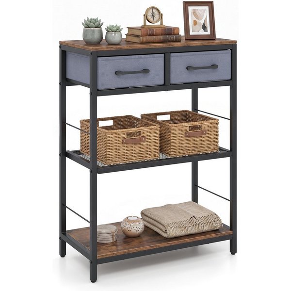 COSTWAY Konsolentisch schmal mit 2 Stoffschubladen & Regal, Eingangstisch 60x30x81cm
