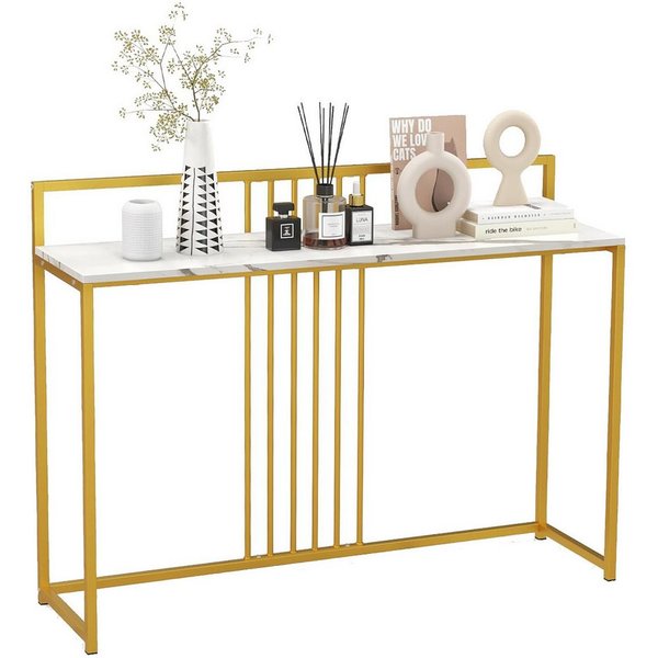 COSTWAY Konsolentisch, schmal Marmor, Metallgestell, gold, Flurtisch 120cm
