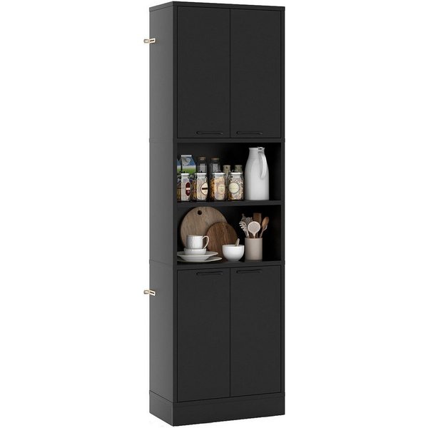 COSTWAY Küchenbuffet Hochschrank mit Türen, Regalen 56x30x190 cm