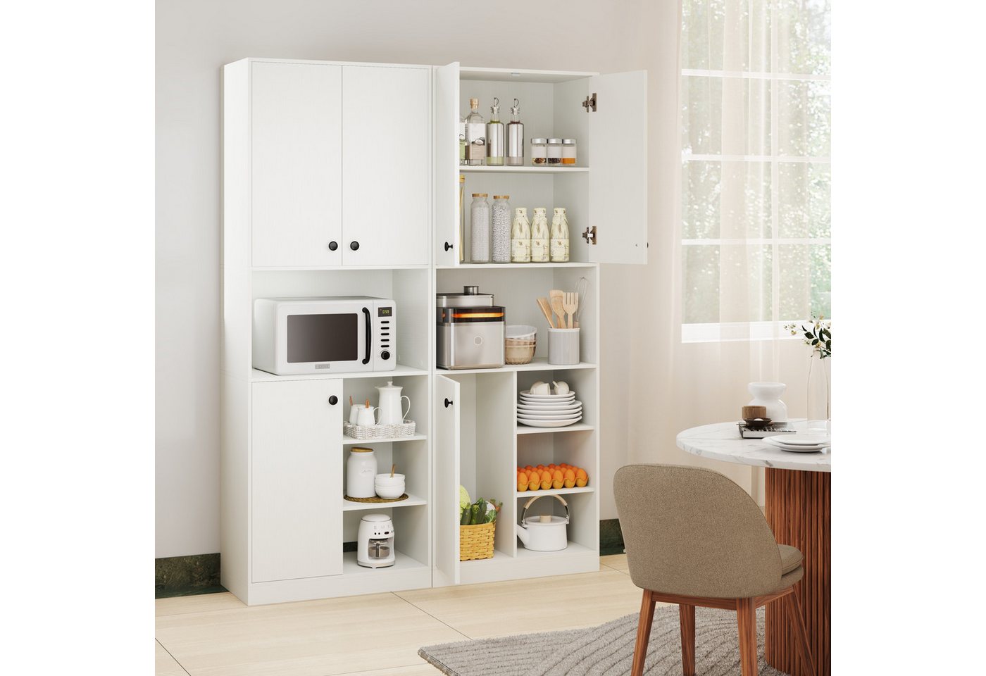 COSTWAY Küchenbuffet Küchenschrank mit Arbeitsplatte, Weiß 166cm – Bild 2 von 5