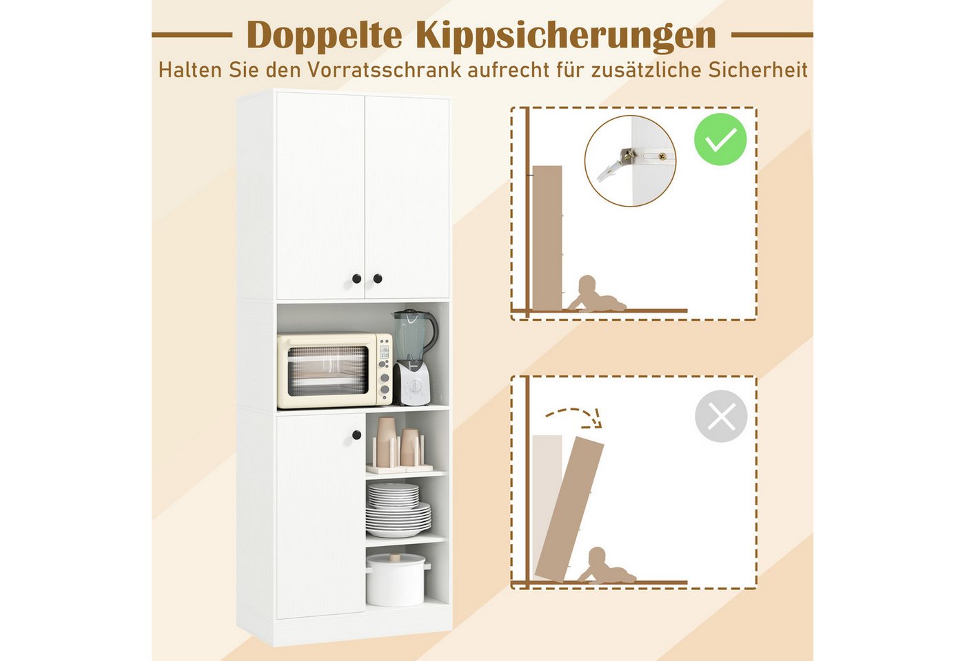 COSTWAY Küchenbuffet Küchenschrank mit Arbeitsplatte, Weiß 166cm – Bild 4 von 5