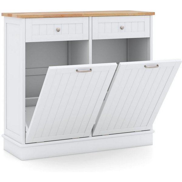 COSTWAY Küchenbuffet mit Arbeitplatte Kommode für Mülleimer 40L Küchenschrank Holz