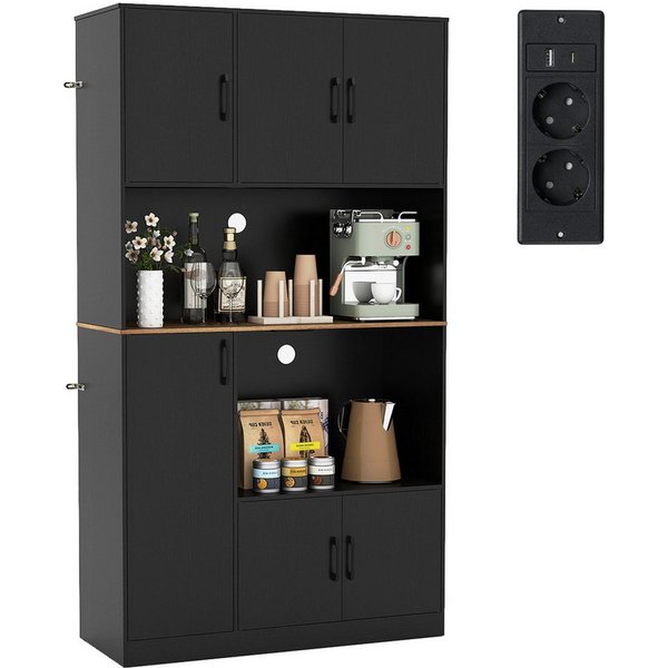 COSTWAY Küchenbuffet mit Steckdose, Arbeitsplatte Küchenschrank Holz 180cm