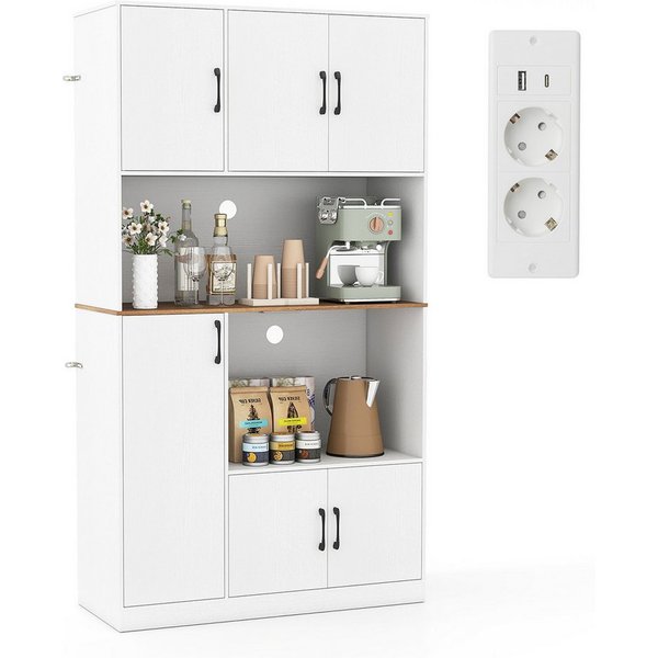 COSTWAY Küchenbuffet mit Steckdose, Arbeitsplatte Küchenschrank Holz 180cm