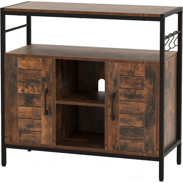 COSTWAY Küchenbuffet Sideboard Holz, mit verstellbarem Regal, Haken