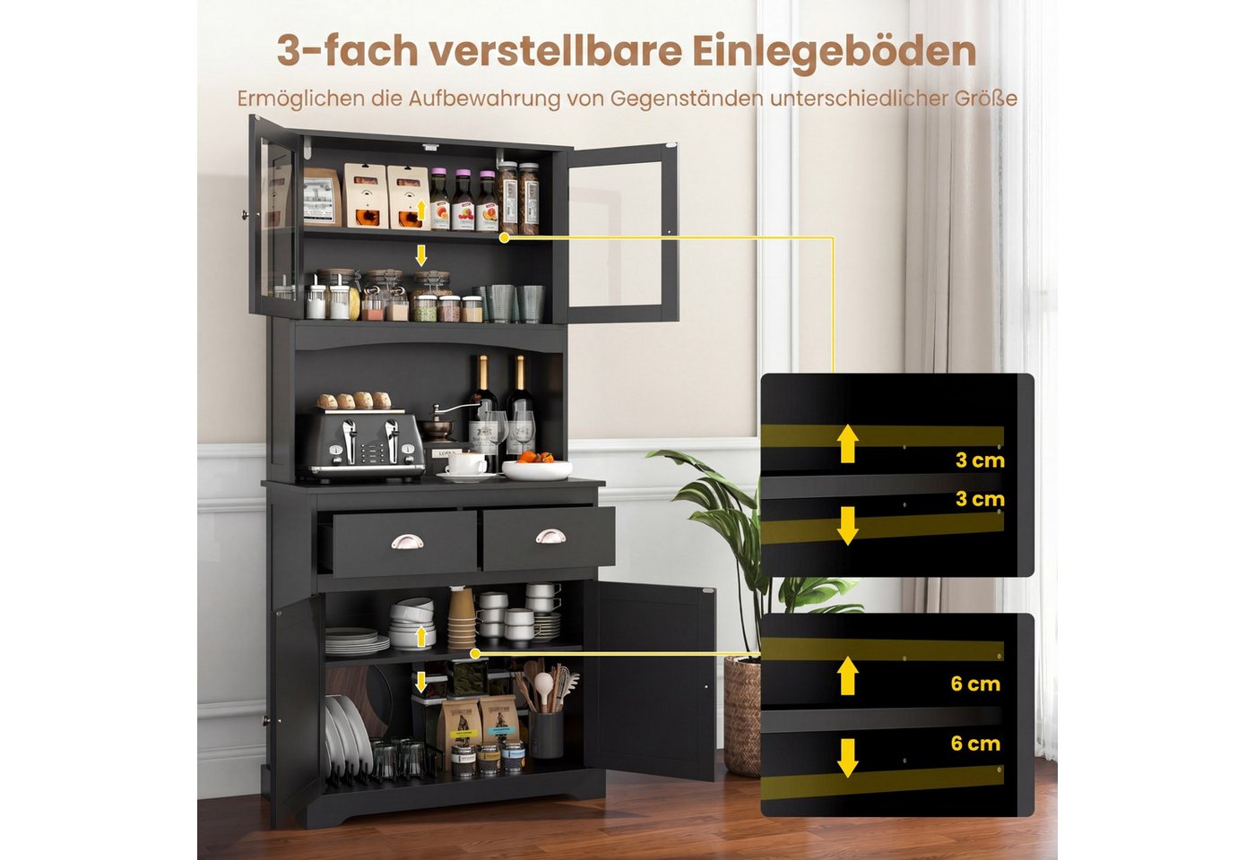 COSTWAY Küchenbuffet verstellbare Ablage 2 Schubladen bis 125kg 80x40x170cm – Bild 5 von 5