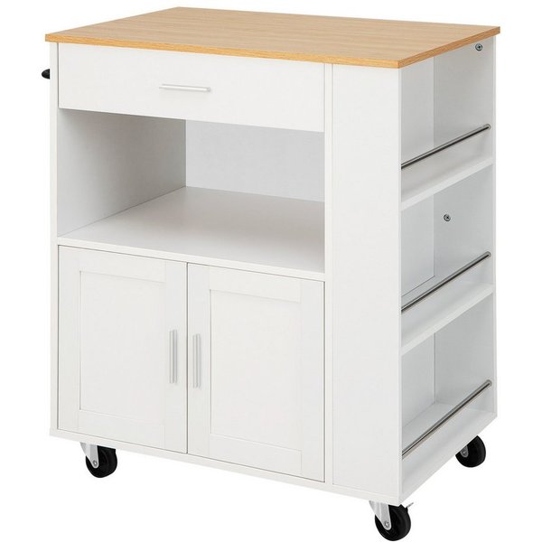 COSTWAY Küchenwagen, mit Arbeitsplatte, 3 Gewürzregalen & Schublade, rollbar