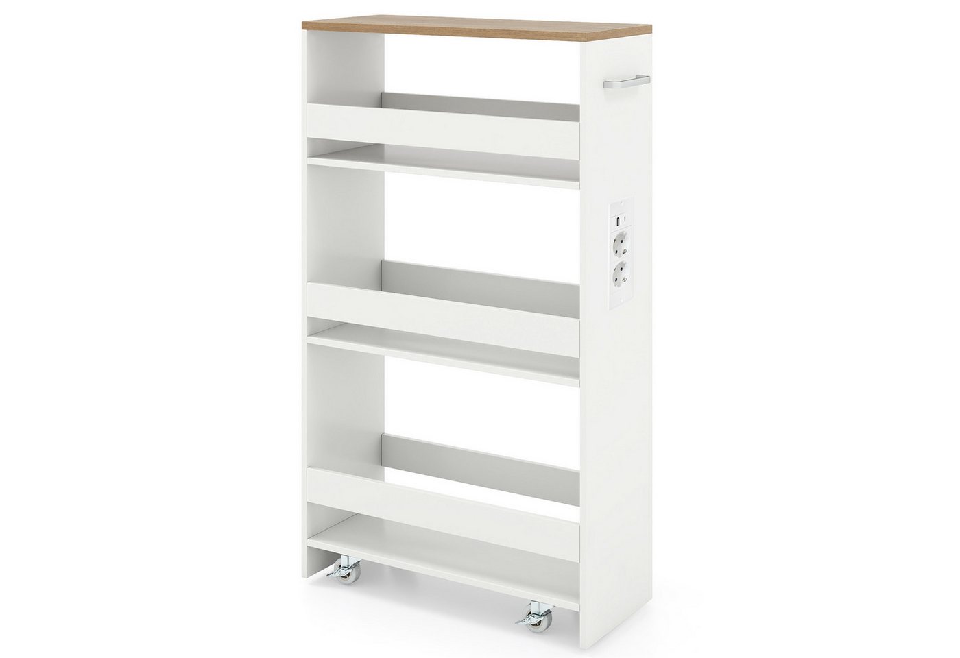 COSTWAY Küchenwagen, Nischenwagen 20cm breit schmal mit Ladestation Holz – Bild 5 von 5