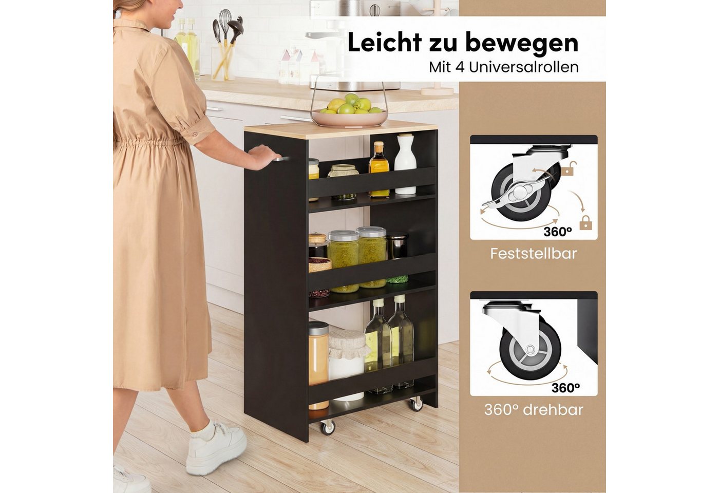 COSTWAY Küchenwagen, Nischenwagen schmal 30cm Breit auf Rollen – Bild 3 von 5