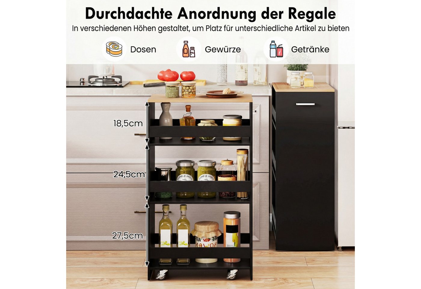 COSTWAY Küchenwagen, Nischenwagen schmal 30cm Breit auf Rollen – Bild 4 von 5
