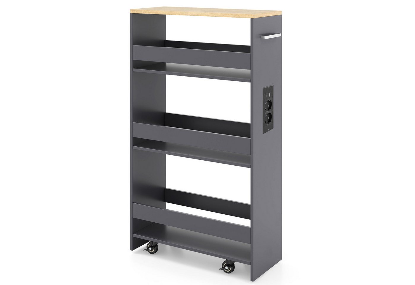 COSTWAY Küchenwagen, Nischenwagen 20cm breit schmal mit Ladestation Holz – Bild 5 von 5
