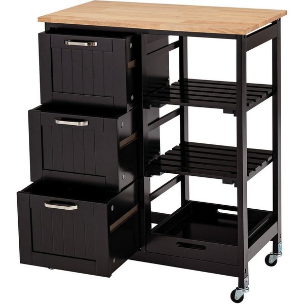 COSTWAY Küchenwagen mit Tablett, 3 Schubladen, rollbar, 67x37x82,5cm