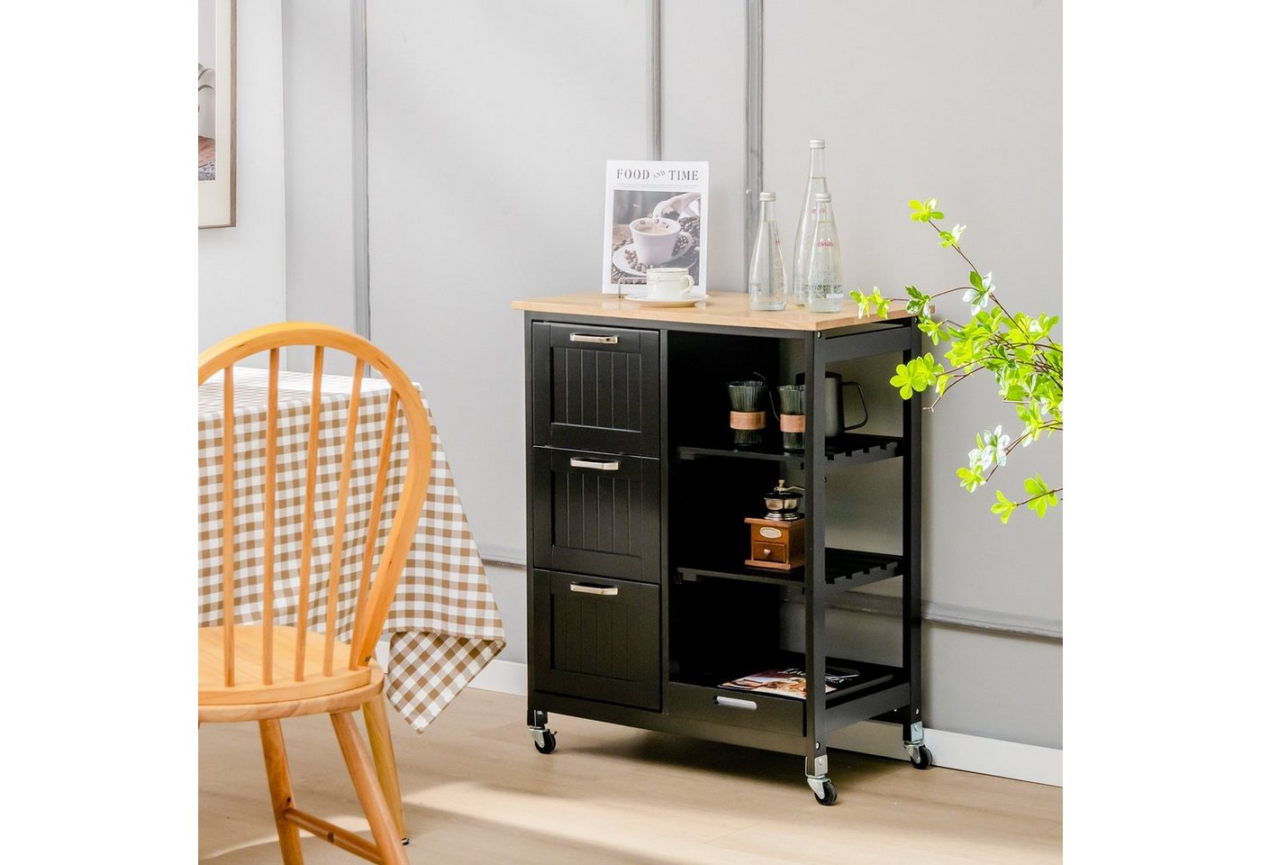 COSTWAY Küchenwagen mit Tablett, 3 Schubladen, rollbar, 67x37x82,5cm – Bild 2 von 5