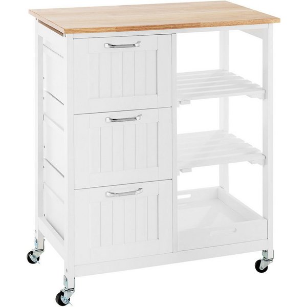 COSTWAY Küchenwagen mit Tablett, 3 Schubladen, rollbar, 67x37x82,5cm