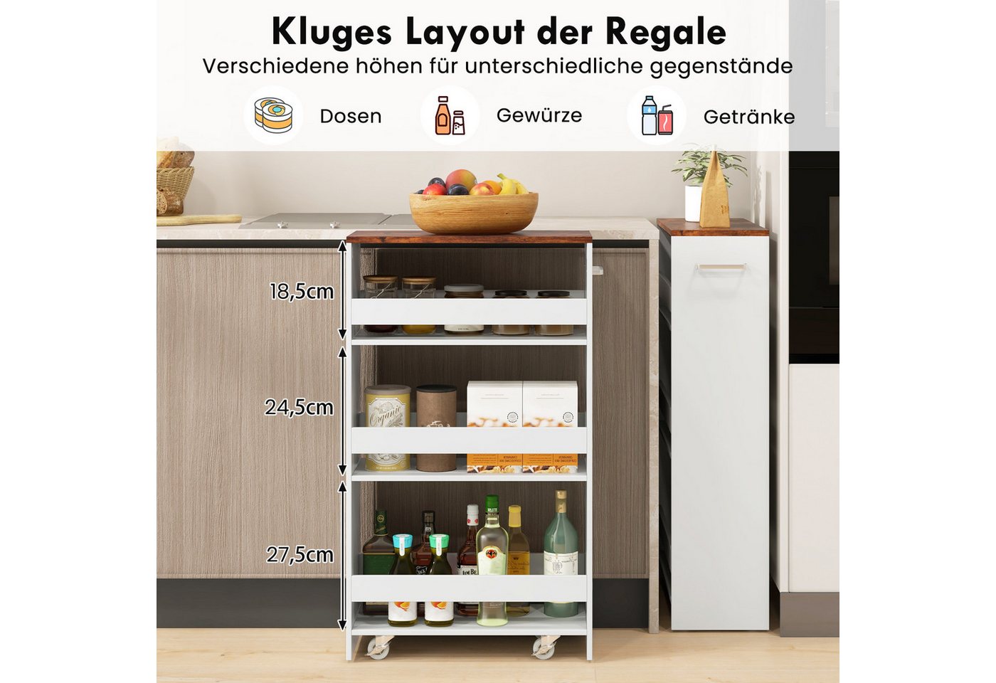 COSTWAY Küchenwagen schmal, Nischenwagen 4 Ebenen, auf Rollen, 47,5x20x80,5cm – Bild 2 von 5