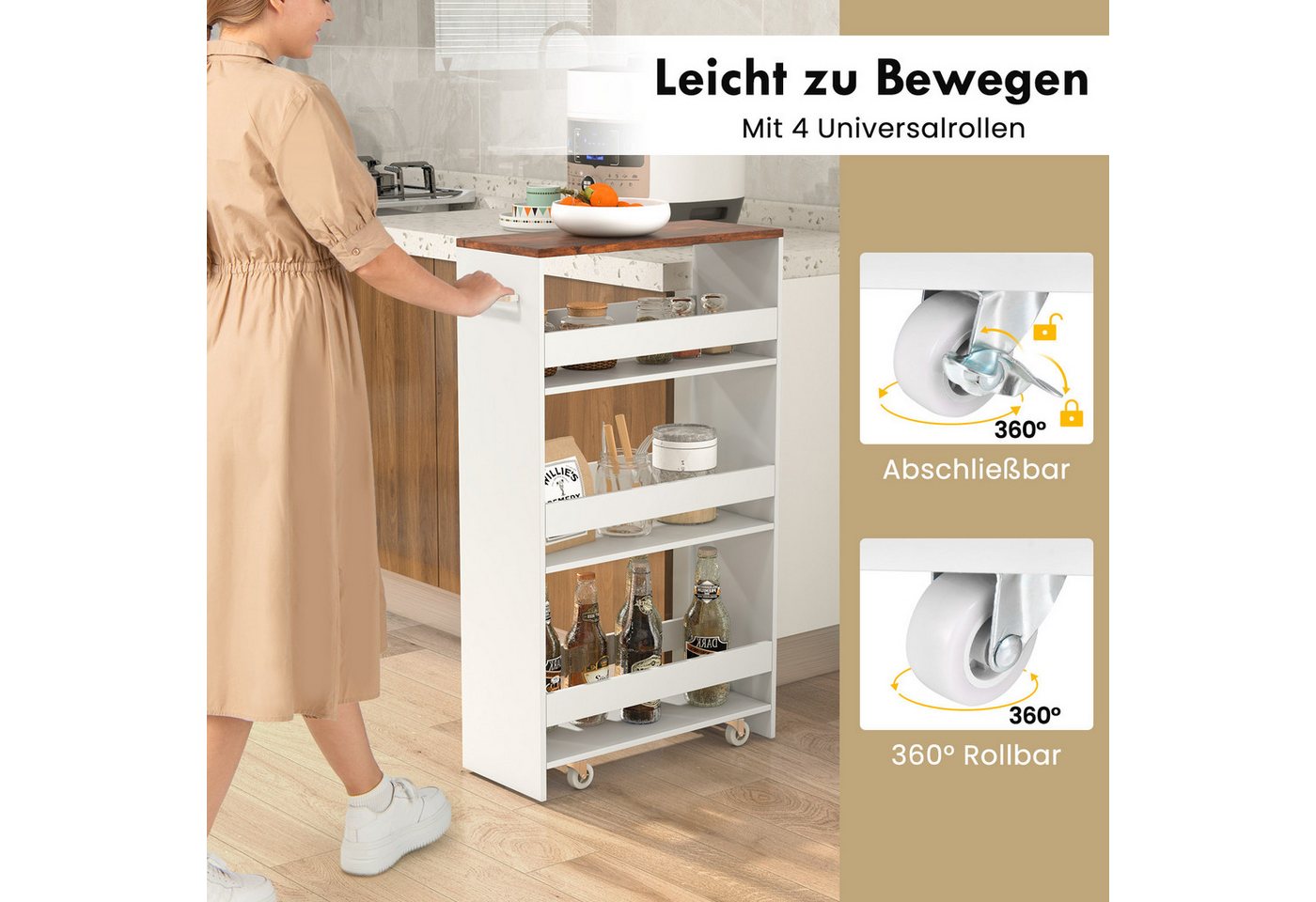 COSTWAY Küchenwagen schmal, Nischenwagen 4 Ebenen, auf Rollen, 47,5x20x80,5cm – Bild 3 von 5