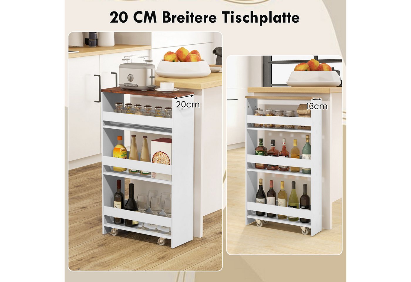 COSTWAY Küchenwagen schmal, Nischenwagen 4 Ebenen, auf Rollen, 47,5x20x80,5cm – Bild 4 von 5
