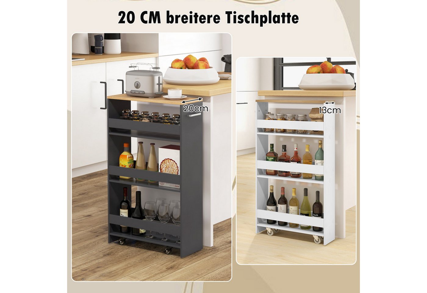 COSTWAY Küchenwagen schmal, Nischenwagen 4 Ebenen, auf Rollen, 47,5x20x80,5cm – Bild 5 von 5