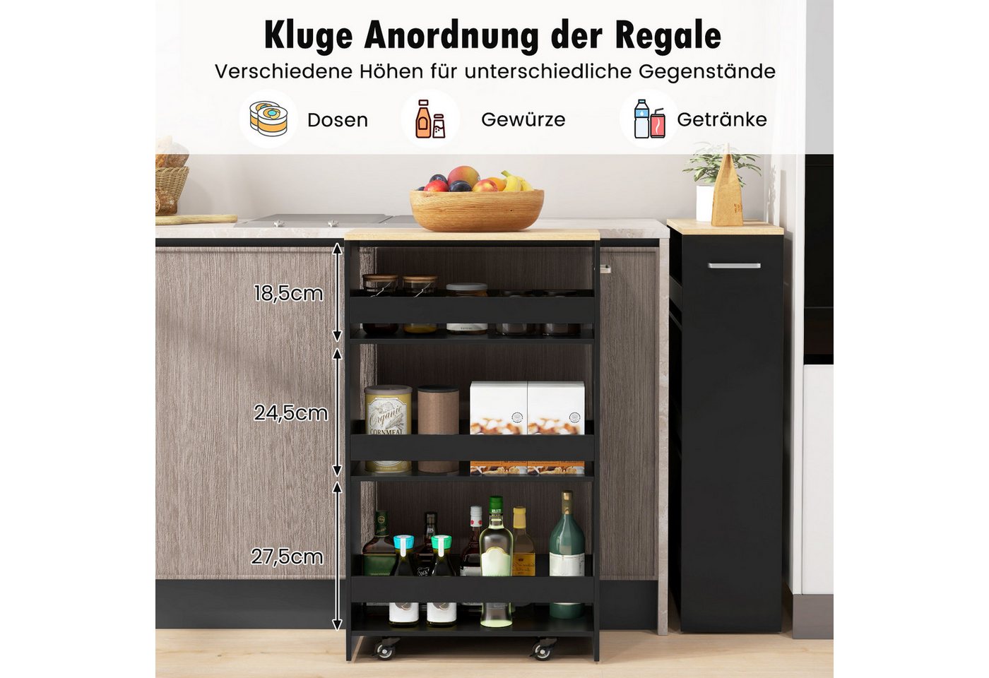 COSTWAY Küchenwagen schmal, Nischenwagen 4 Ebenen, auf Rollen, 47,5x20x80,5cm – Bild 2 von 5