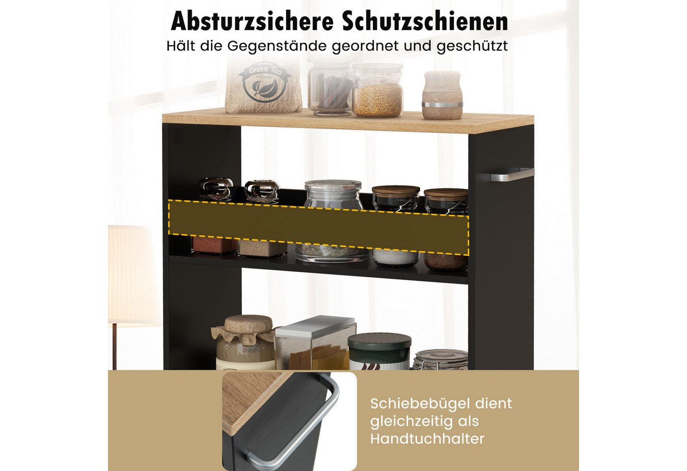 COSTWAY Küchenwagen schmal, Nischenwagen 4 Ebenen, auf Rollen, 47,5x20x80,5cm – Bild 4 von 5