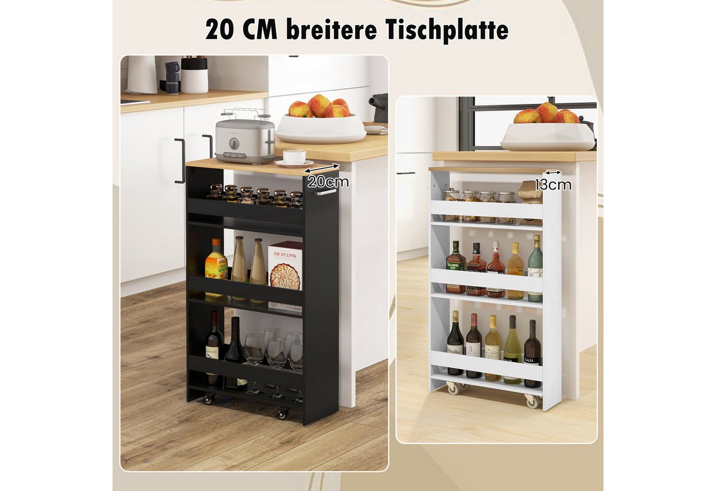 COSTWAY Küchenwagen schmal, Nischenwagen 4 Ebenen, auf Rollen, 47,5x20x80,5cm – Bild 5 von 5