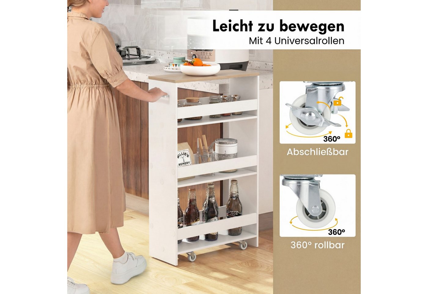 COSTWAY Küchenwagen schmal, Nischenwagen 4 Ebenen, auf Rollen, 47,5x20x80,5cm – Bild 5 von 5
