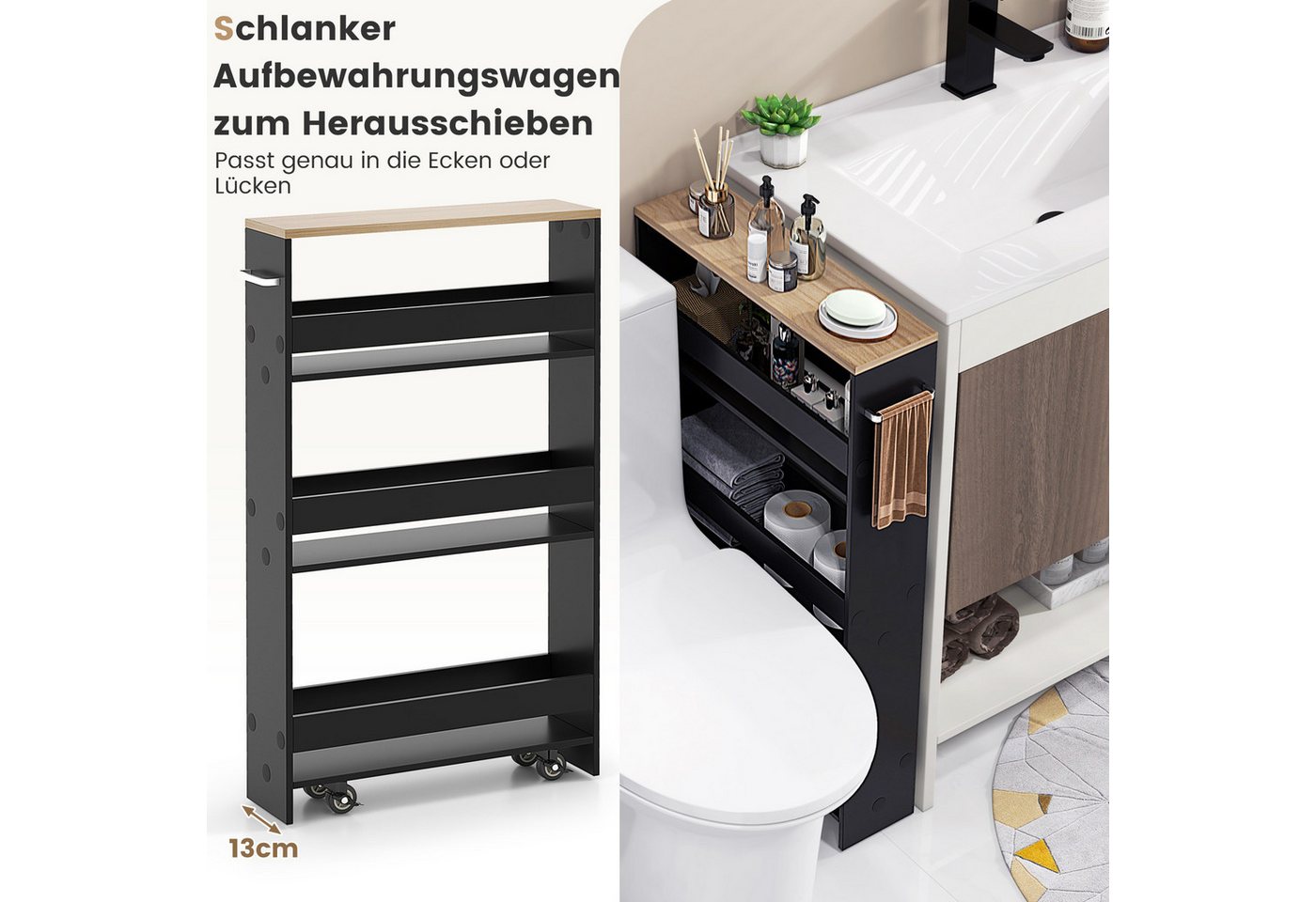 COSTWAY Küchenwagen schmal, Nischenwagen 4 Ebenen, auf Rollen, 47,5x13x80,5cm – Bild 3 von 5