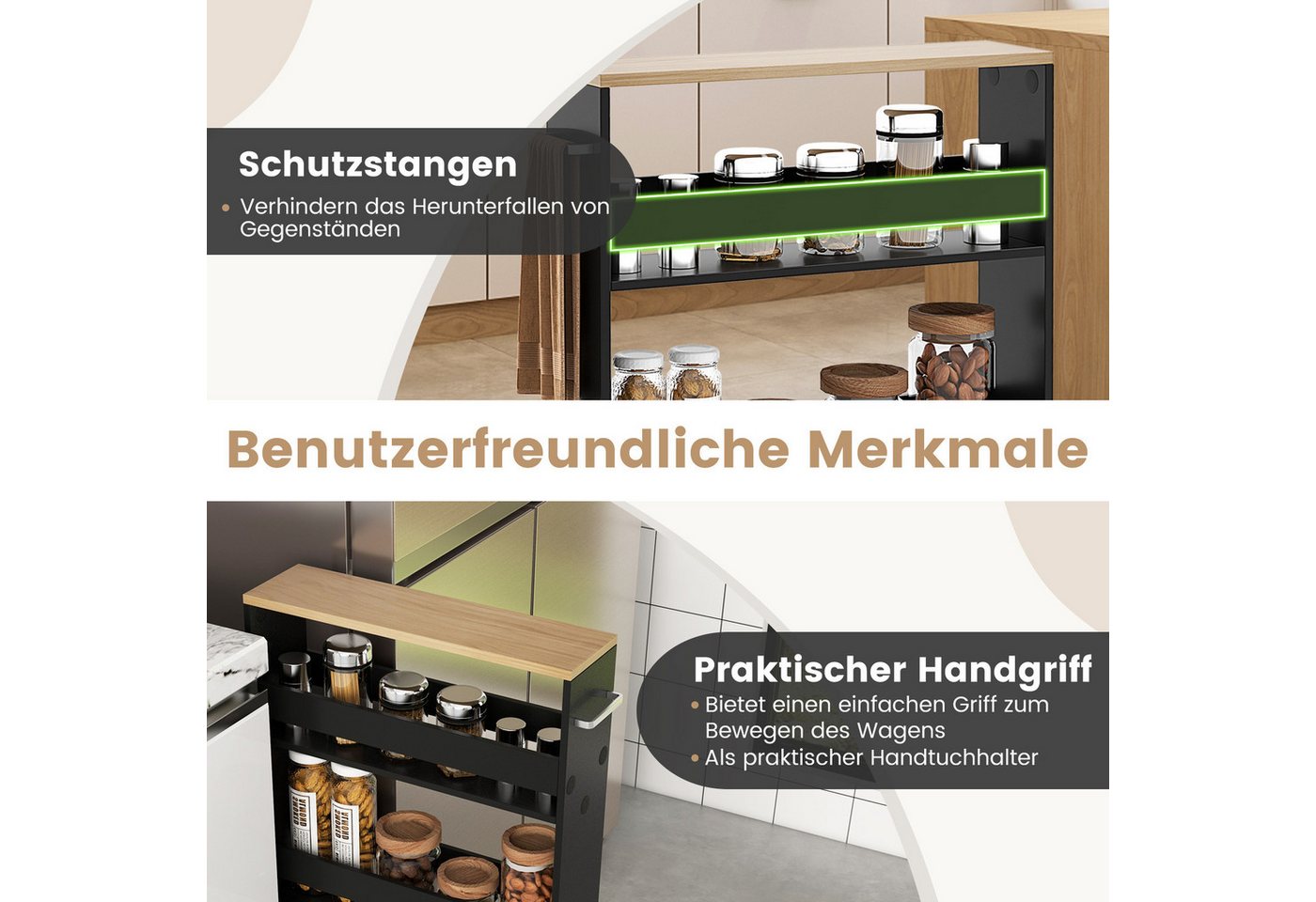 COSTWAY Küchenwagen schmal, Nischenwagen 4 Ebenen, auf Rollen, 47,5x13x80,5cm – Bild 5 von 5