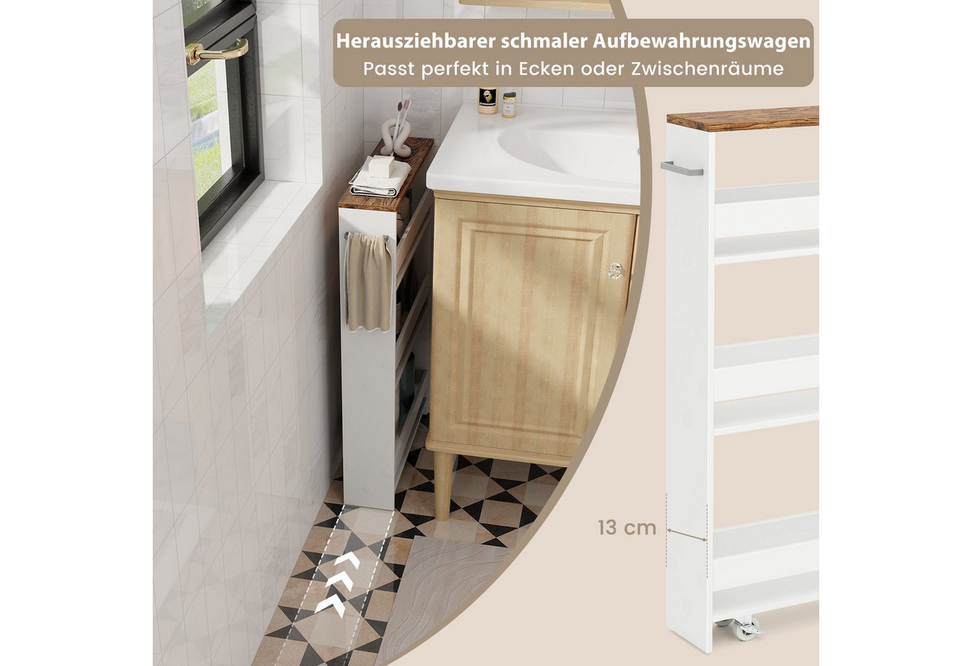COSTWAY Küchenwagen schmal, Nischenwagen 4 Ebenen, auf Rollen, 47,5x13x80,5cm – Bild 2 von 5