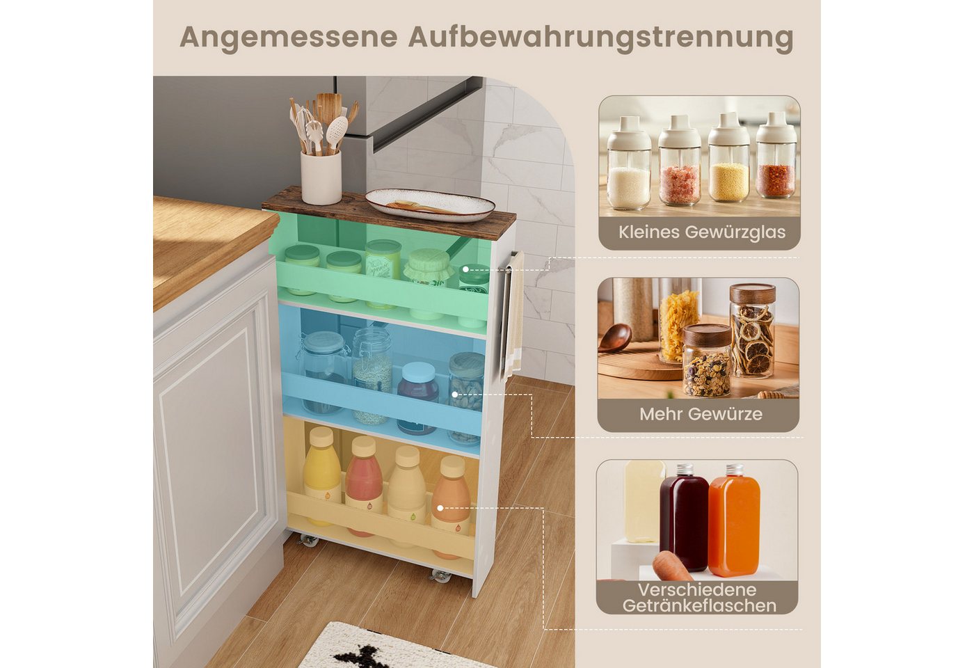 COSTWAY Küchenwagen schmal, Nischenwagen 4 Ebenen, auf Rollen, 47,5x13x80,5cm – Bild 3 von 5