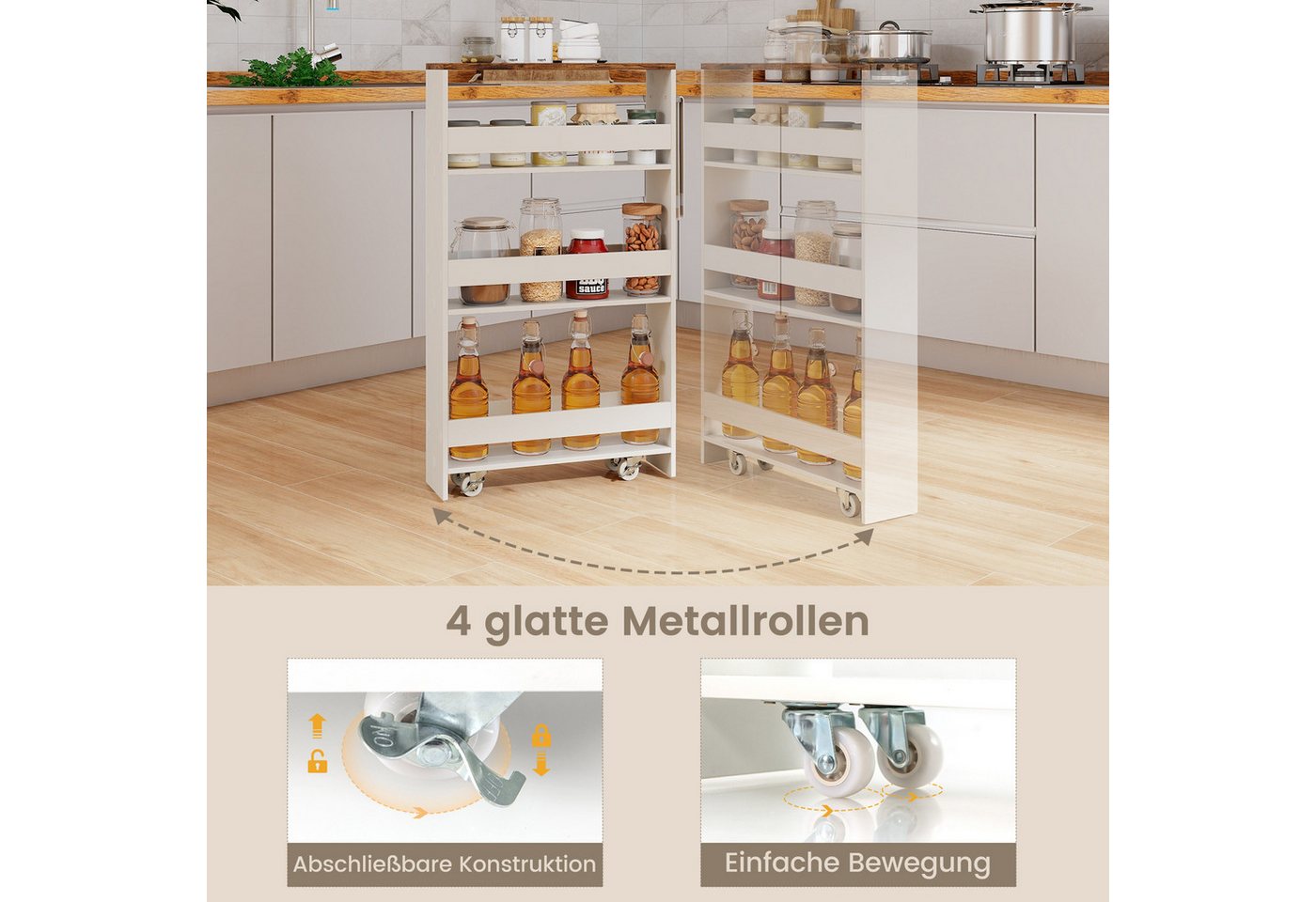 COSTWAY Küchenwagen schmal, Nischenwagen 4 Ebenen, auf Rollen, 47,5x13x80,5cm – Bild 5 von 5