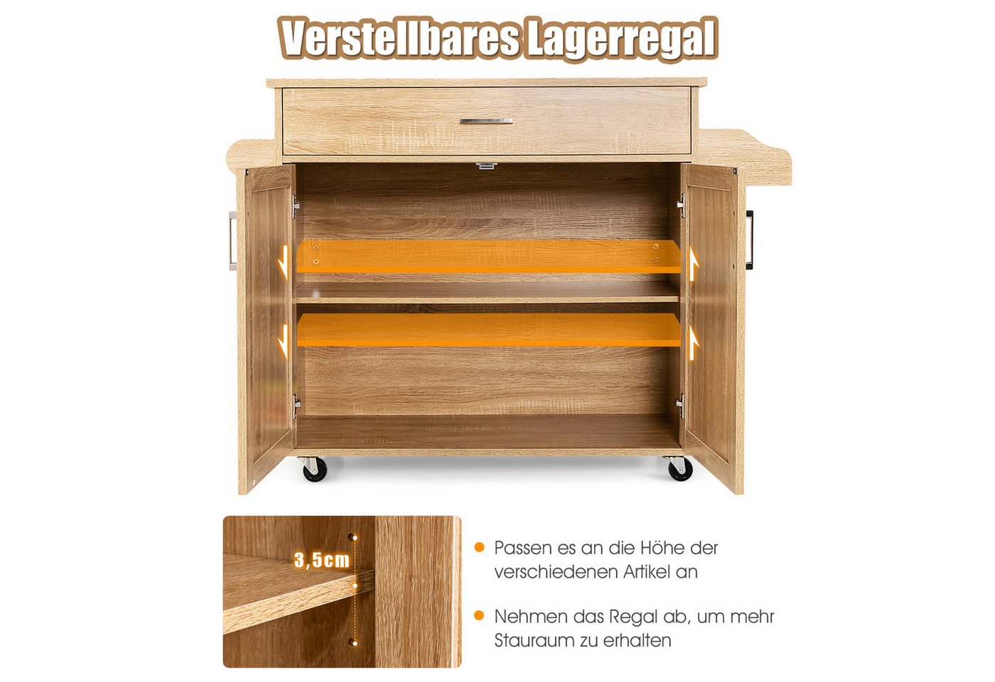 COSTWAY Küchenwagen Servierwagen mit Arbeitsplatte & Handtuchhalter, Rollen – Bild 3 von 5