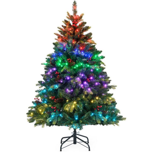 COSTWAY Künstlicher Weihnachtsbaum, 150cm, 250 mehrfarbige LEDs, 584 Zweige