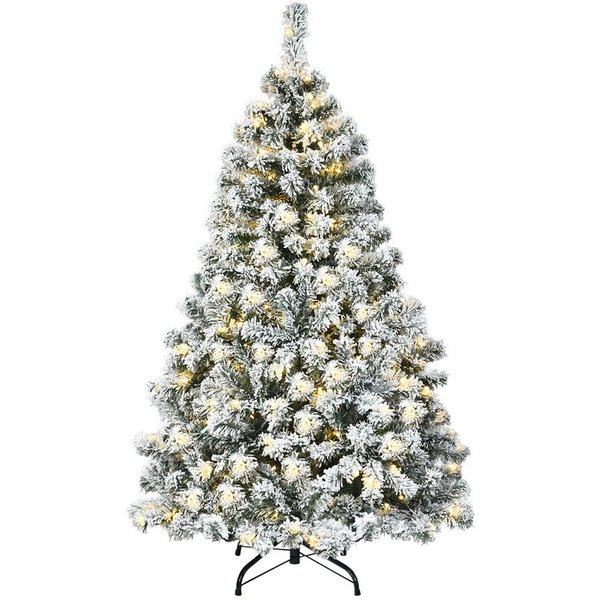 COSTWAY Künstlicher Weihnachtsbaum, 400 Zweigspitzen mit Schnee, 200 LEDs